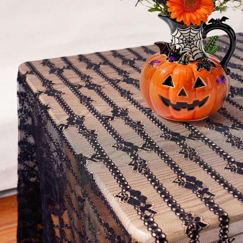 Ziweidue 60x120-Inch Black Lace Tablecloth – Elegant Bridal Tulle Rectangle
