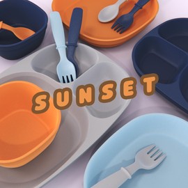 Kid’s Dinnerware Set - 24 Pieces, 4 Place Settings - Tough Tableware for Toddlers - Made in the USA - Dishwasher and Microwave Safe - BPA Free and Shatter Resistant (Sunset)