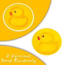 Silicone Divided Toddler Plates, Portable Non Slip Suction Plates for Children Babies and Kids BPA Free Baby Dinner Plate (Duck-Yellow)