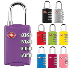 fogman TSA Lock, Padlock, 4-Digit, Dial-type, Suitcase, Anti-Threat, Colorful, 9 Colors to Choose (Purple)