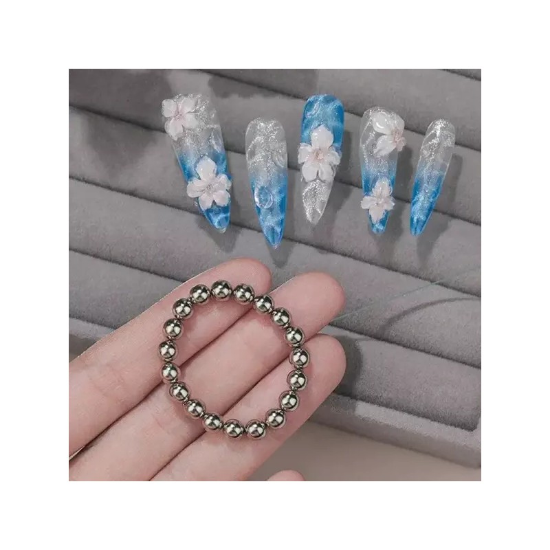 라운드 마그네틱 비드 네일 아트 물결 리플 고양이 눈 디자인