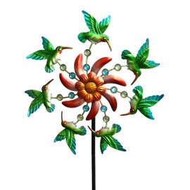 COOZZYHOUR 39" Hummingbird Wind Spinner for Yard and Garden Stake,Outdoor Metal Windmill Single Direction Wind Sculptures Kinetic Windmills for Yard Garden Decorations