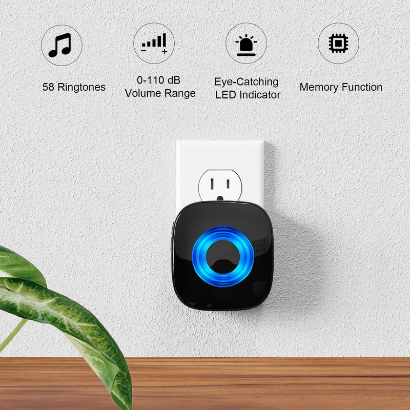 Wireless Doorbell 2 Receivers 2 Push Buttons, PHYSEN Waterproof Door