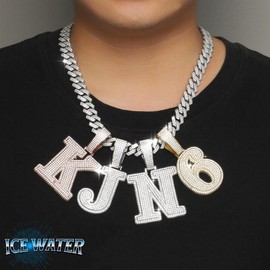ICE WATER Large Letter zirconia Alphbet Pendant For DIY Hip Hop Couple - Color: Silver color, Specification: I