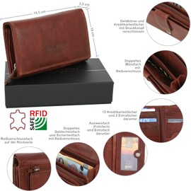 Money Maker - Women's Leather Wallet - Lots of Storage Space - Large Wallet with RFID Protection, dark brown, Classic