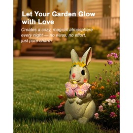 Solar Bunny Garden Light Outdoor Statue – Waterproof Rabbit Figurine with 5 Tulip LED Lights, Auto On/Off Bunny Garden Decor for Patio, Balcony, Lawn, Yard Decorations, Birthday Gifts for Women