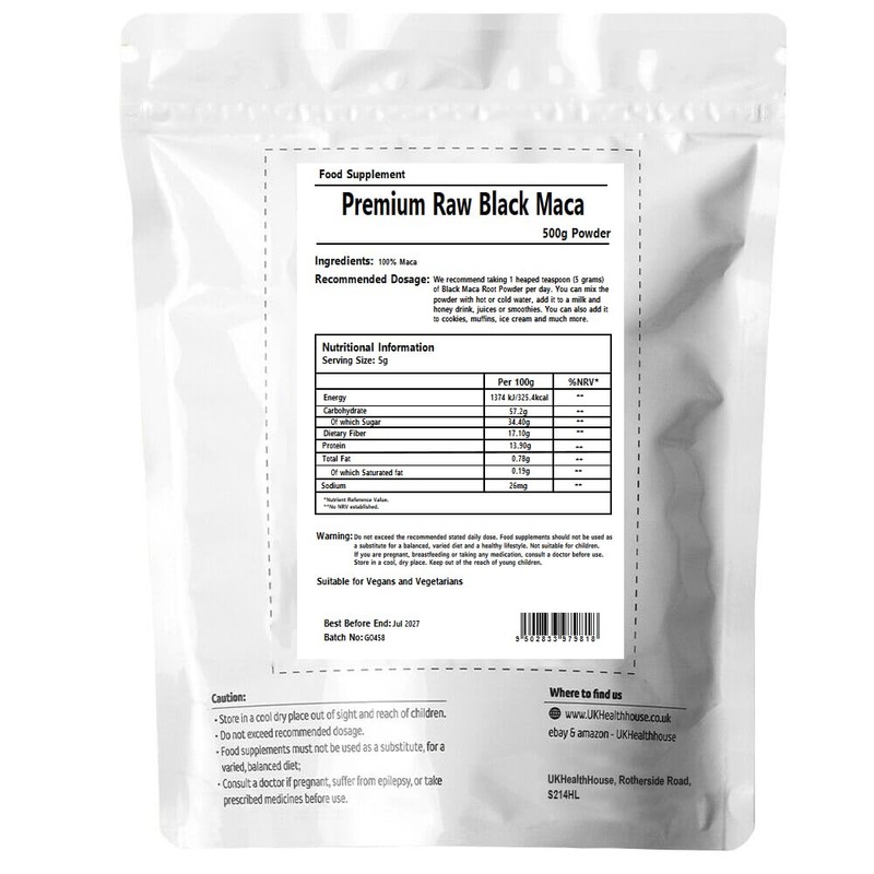 UKHealthHouse Black Maca Root Powder 100% Pure Peruvian Ginseng Maca