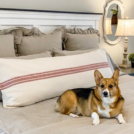 Piper Classics Market Place Red Body Pillow Cover, Grain Sack Stripe, Farmhouse Bedroom Décor, Gray and Cream, 54x22