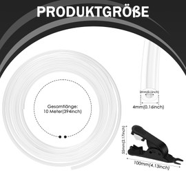 PTFE Hose 10 Metres, 2.5 mm ID × 4 mm OD Low Friction PTFE Tube Teflon Hose with Cutter for 1.75 mm 3D Printer Filament, for Bambu Lab A1/A1 mini/P1P/P1S/X1C, for K1/K1 Max/Ender 3 V3