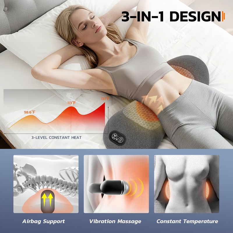 Dyhodu 3-in-1 Electric Back Massager Pillow, Rechargeable Lumbar Support Cushion