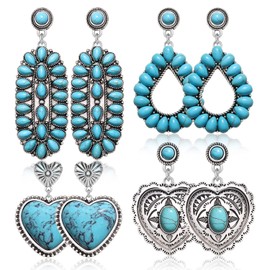 GLBCC Turquoise Earrings for Women Boho Statement Turquoise Heart Teardrop Dangle Earrings Western Country Leaf Earrings Vintage Native American Summer Beach Earrings Jewelry Accessories