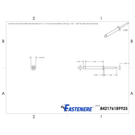 Fastenere Pop Rivets - 3/16" x 1-1/4" (50 pcs) Heavy Duty, Open-End, Low Carbon Steel, Dome-Head Blind Rivets, Corrosion-Resistant & High Shear Strength, 6-22 Gap 1.250" - 1.375"