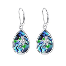 Flpruy Women's Hanging Leverback Earrings 925 Sterling Silver Sunflower/Lily/Scottish Thistle/Clover Earrings Drop Earrings Jewellery Gift for Women, Sterling Silver