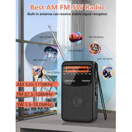Portable AM FM SW Radio with Best Reception,Small Transistor Radio with 600mAh Rechargeable Battery,3W Large Speaker,Pocket Handheld with 3.5mm Earphones Jack,Gift for Elder
