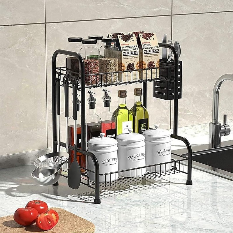 Bathroom Countertop Organizer With Toiletries Basket, 2 Tier Bathroom Counter