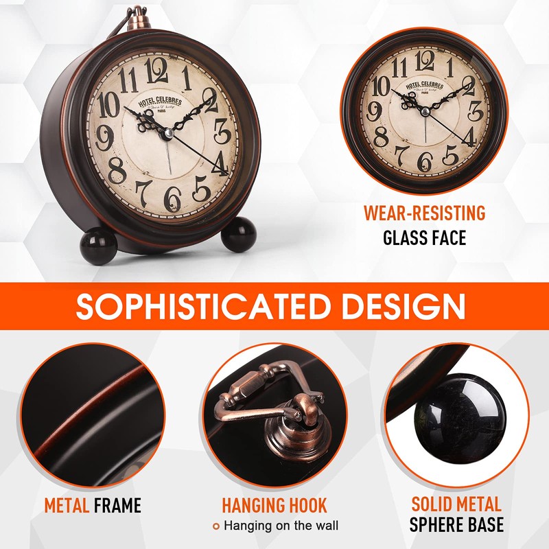 Battery Alarm Clock,Night Light,Vintage Hangable Super Silent Non Ticking Analog