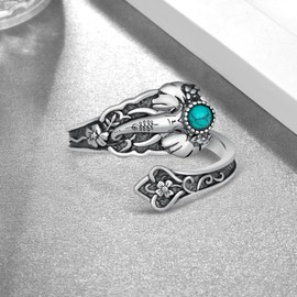 Elephant Spoon Ring 925 Sterling Silver Elephant Rings Turquoise Vintage Adjustable Thumb Rings Jewelry Gifts for Women
