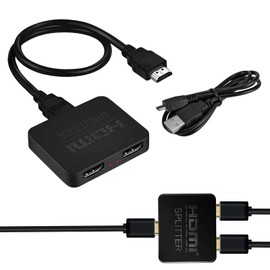 HDMI Splitter 1 in 2 Out, HDMI Splitter for Dual Monitors, HD MI Hub with 1M Cable, 4K 1x2 Splitter 1 to 2 Amplifier for Full HD 1080P 3D for Laptop Desktop PC Graphics Card TV