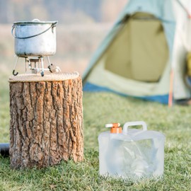 Relaxdays, Transparent/Orange Foldable Water Canister, Set of 4, 10 L, Folding Canister with Tap, BPA-Free, Tasteless