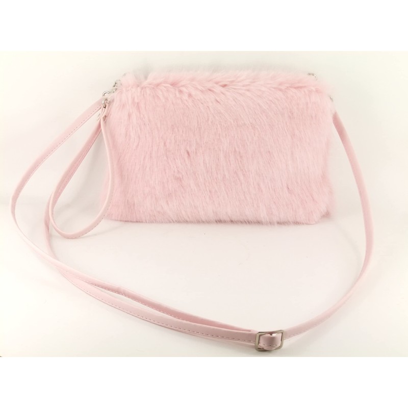 LONI Clutch Shoulder Crossbody HandBag Faux Fur in Pink