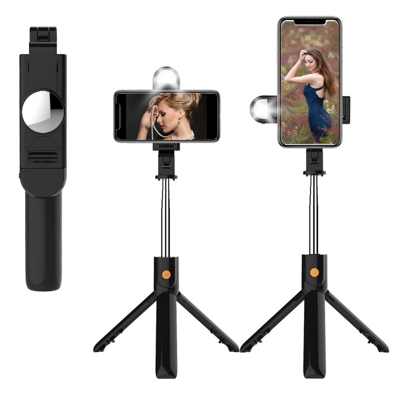 K10-S Black Bluetooth Remote Fill Light Tripod Selfie Stick Horizontal