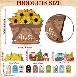 Anglechic 42 Pcs Small Christmas Flower Basket Interchangeable Sign Seasonal Holiday Tier Tray Decor Set Farmhouse Rustic Replaceable Wood DIY Hanging Drop Home Desk Ornament Thanksgiving Winter Gifts
