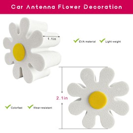ZNDAW Daisy Car Antenna Topper, EVA Foam Daisy Antenna Decoration Rearview Mirror Dangler, Automotive Roof Toppers Lovely Flower Aerial Ball Cute Dashboard Accessory for Women Men (White)