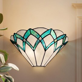 ARTZONE Tiffany Wall Sconces 13 Inches, Vintage Tiffany Style Wall Sconces Stained Glass Wall Light for Bedroom/Bathroom/Livingroom/Corridor/Stairway(Green)