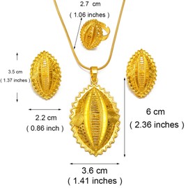 Ethiopian Jewelry for Women Set, Eritrean Jewelry Set for Women African Jewelry Sets Eritrean Ethiopian Ethnic Traditional Jewelry for Wedding Engagement Sets Gold Color Africa (17.7 Inches / 45cm)