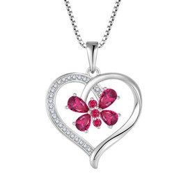 Blaniy Heart Butterfly Necklace 925 Sterling Silver Ruby Necklace July Birthstone Pendant Animal Butterflies Necklace Jewelry Gifts for Women
