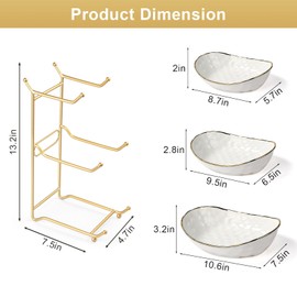 Fruit Bowl for Kitchen Counter - 3 Tier Ceramic Serving Bowls with Metal Stand, Tiered Fruit Basket for Snack Vegetable Storage, Nuts, Dessert | Modern No-Assembly Easy-Clean Home Decor (White)