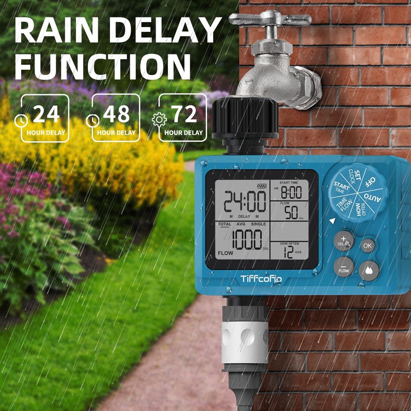 TiFFCOFiO Programmable Water Volume Control Sprinkler Timer, Water Duration Control