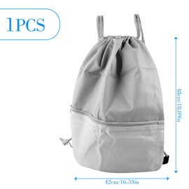 GLADFRESIT Drawstring Bag,Waterproof Sports Swimming Gym Backpack Fitness Packsack Sack with Two Side Pockets for Outdoor Travel Climbing Beach (Grey)