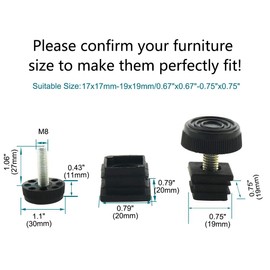 sourcing map Adjustable Leveling Feet 20 x 20mm Square Insert Kit Furniture Glide 8 Sets