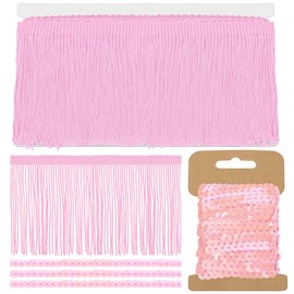 Mardatt Pink Fringe with Sequin Trim Kit, 4 Inch x 5 Yards Sewing Fringe Trim Tassels Trim for Clothing Curtain Sofa DIY Lamp Shade Decoration