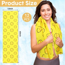 FuWeave 12 Pcs Cooling Towel 40 x 12 Inch Baseball Ice Towel Microfiber Football Towel Volleyball Towel Soccer Towel Softball Towel Fast Drying Towel for Gift Women Men (Yellow,Softball)