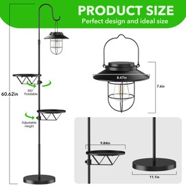 XPSCOCO 60" Solar Lantern Lights Outdoor Floor Lamp with Adjustable Height & 360°Rotatable Plant Stands, Hanging Solar Lanterns Gifts for Garden, Patio, Yard Decor