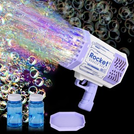 JONRRYIN Bubble Gun Set, Gatling Bubble Machine, 69 Holes Bubble Gun, Automatic Bubble Maker with 2 Soap Bubbles Liquid for Children, Adults, Girls (Purple)