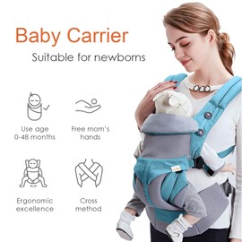 SONARIN Premium Breathable Baby Carrier with Storage Bag, Ergonomic, Sun Protection Cover, for Newborns and Toddlers (0-48 Months), Maximum Load 20 kg, Baby Carry Bag (Blue)