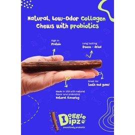 Doggie Dipz Beef Collagen Sticks for Dogs – 10-6” Sticks - Healthy Dog Chew Treats with Probiotics – Natural, Rawhide-Free, Long-Lasting – Bully Stick Alternative Made in USA (Unflavored)