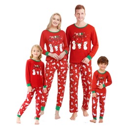MyFav Christmas Pajamas for Family Cute Snowman Print Long sleeve PJS Set, Snowman-Men, Large