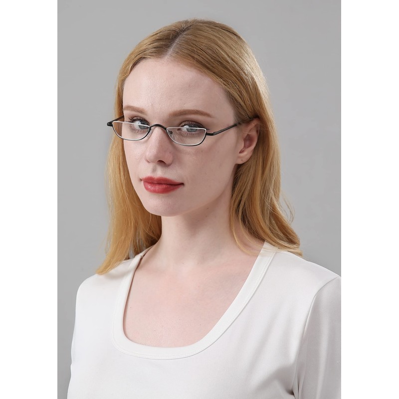 REAVEE 4 Pack Retro Designer Alloy Half Moon Reading Glasses