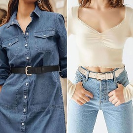 JASGOOD 3 Pack Women Leather Belts for Jeans Pants Gold Buckle Casual Waist Dresses Belts for Ladies(Black+Brown+Beige)