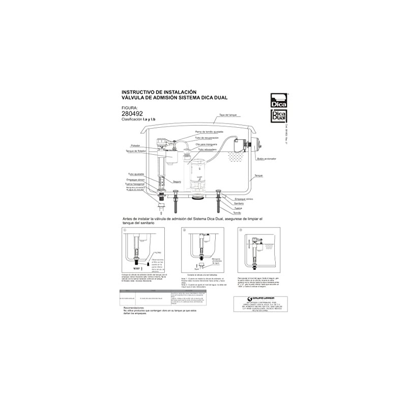 DICA, Sistema DICA Dual para W.C., Acabado Blanco y Rojo,