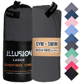 illusion Extra Large Microfibre Towel (80x180 cm) – Compact, Lightweight & Fast Drying Towel. Perfect Gym, Travel, and Swimming Towels for Adults. Ideal for Post-Workout Showers and After Swimming
