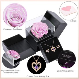 FOHEEL Valentines Day Gifts Forever Preserved Rose Love Box Regalos para Mujer Eternal Roses Anniversary Weetest Birthday Surprise Sweetest Day Gifts for Mom Girlfriend Jewelry Necklace Earring