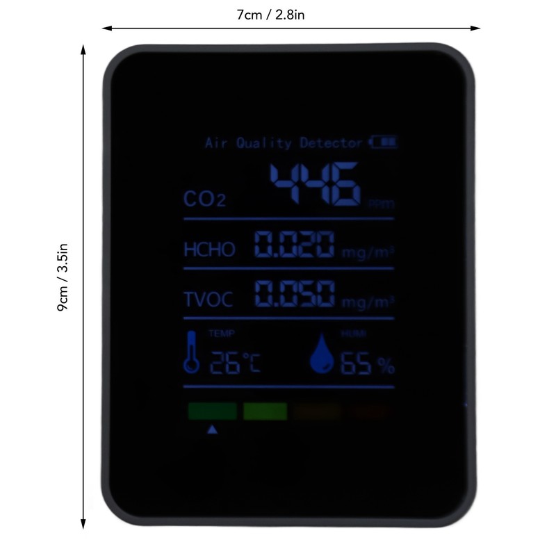 CO2 Detector Portable Battery Operated Carbon Dioxide HCHO TVOC Temp
