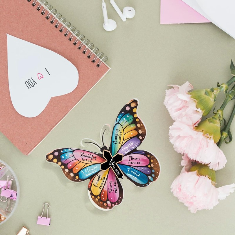 Inspirational Christian Decor Motivational Bible Verse Religious Scripture Gift Butterfly-Shaped