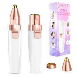 Augenbrauen Trimmer, 2 in 1 USB Augenbrauenrasierer und Gesichtshaarentferner für Frauen, Schmerzfreie Augenbrauen Epilierer Damen Für Körper Gesichtshaare Lippen Kinn, mit LED-Licht und Bürste