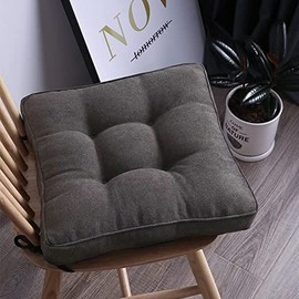 XSlive Soft Square Chair Pad with Ties Non Slip Padded Chiar Cushion Soft and Comfortable Seat Cushions for Kitchen Dining Office Chairs (Dark Grey S,18"x18")